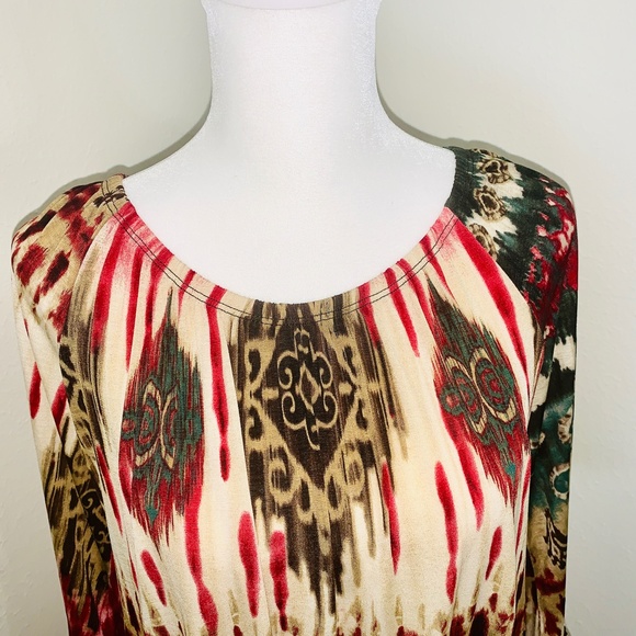Western Boho Tunic Top Stretch 3/4 Bell Sleeve Med - Picture 3 of 5